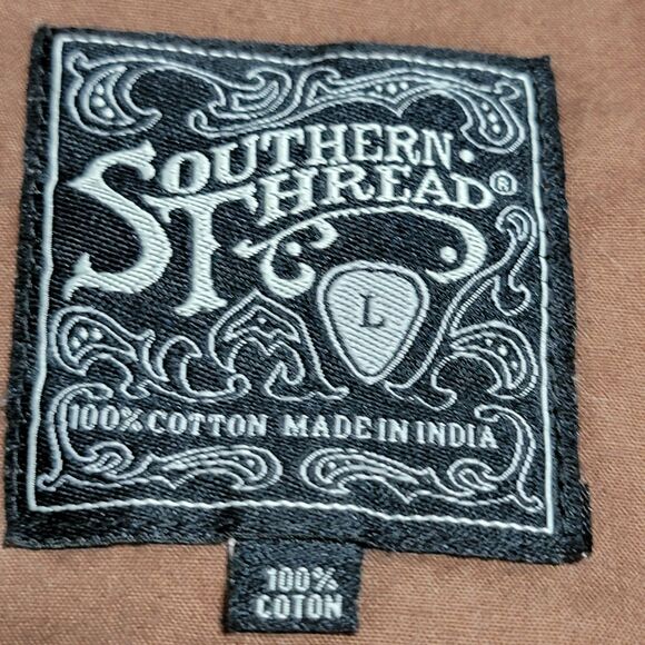 Southern Thread LS Full Pearl Snap Western Shirt Brown w Blue Flowers Size Large - Picture 5 of 5